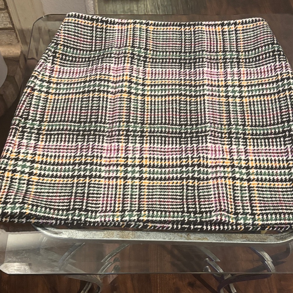 LOFT Plaid Mini Skirt in Black, White, and Pink